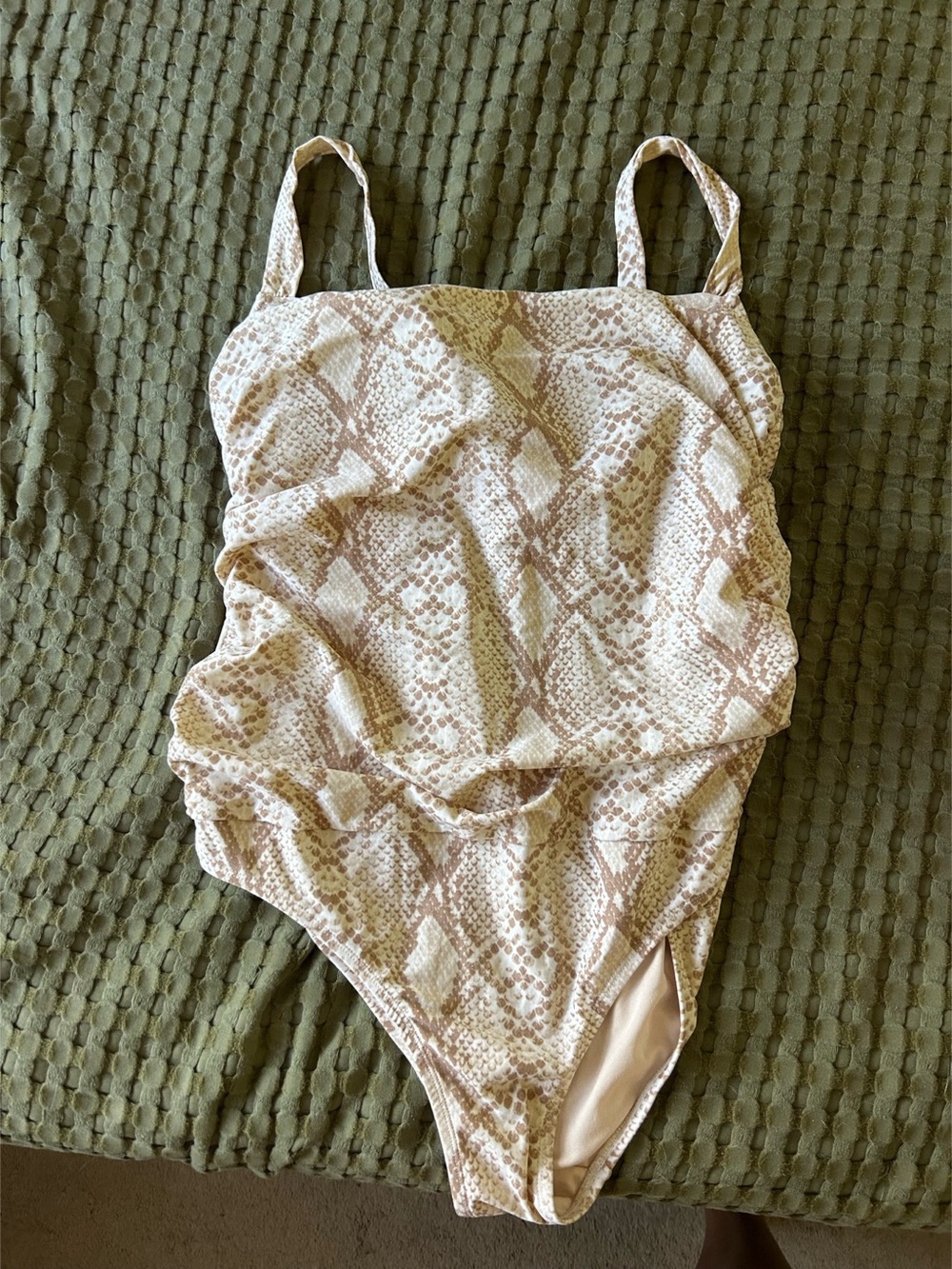 Animal Print One-Piece Swimsuit in White & Brown
